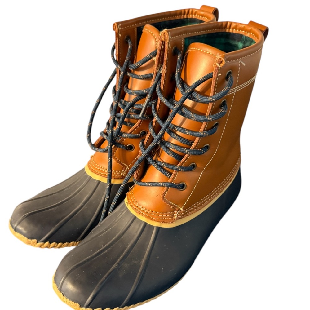 Lands End 511645 Flannel Insulated Duck Rain Boots Womans 9 B Rubber Leather